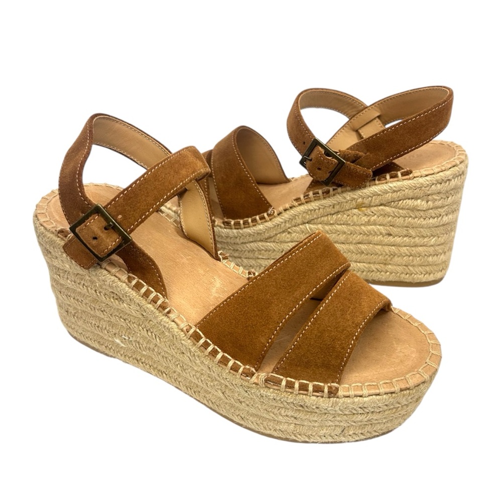 Soludos Women’s BrownSuede Espadrille Wedge Platform Sandals Size 7.5 NWOB